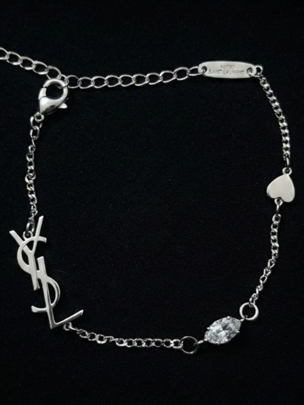 Silver Tone Letter Bracelet with Crystal and Heart Charm